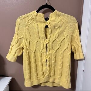 Y2K Calvin Klein Jeans Yellow Cable Knit Women's Short Sleeve Cardigan Sweater